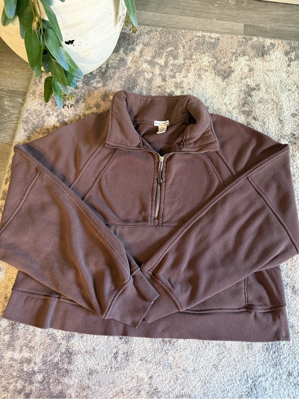 Women's Brown Quarter-Zip Pullover Hoodie